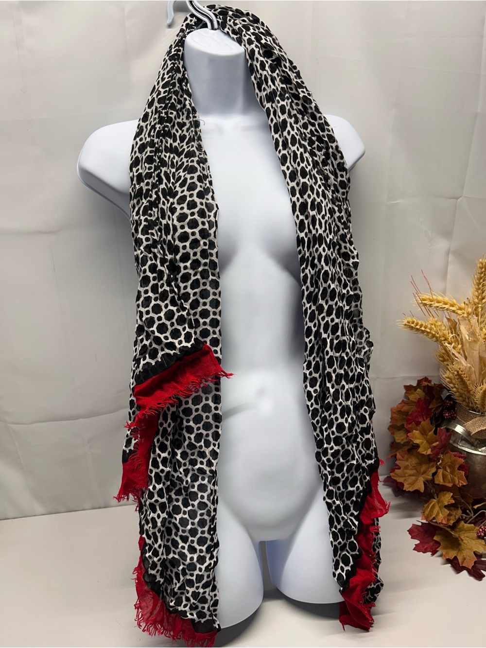 Fringe Scarf with Red Trim - Women Accessories